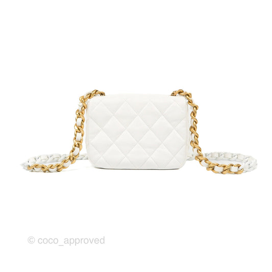 Chanel Small Flap Bag White Lambskin Aged Gold and Lacquered Metal 22S