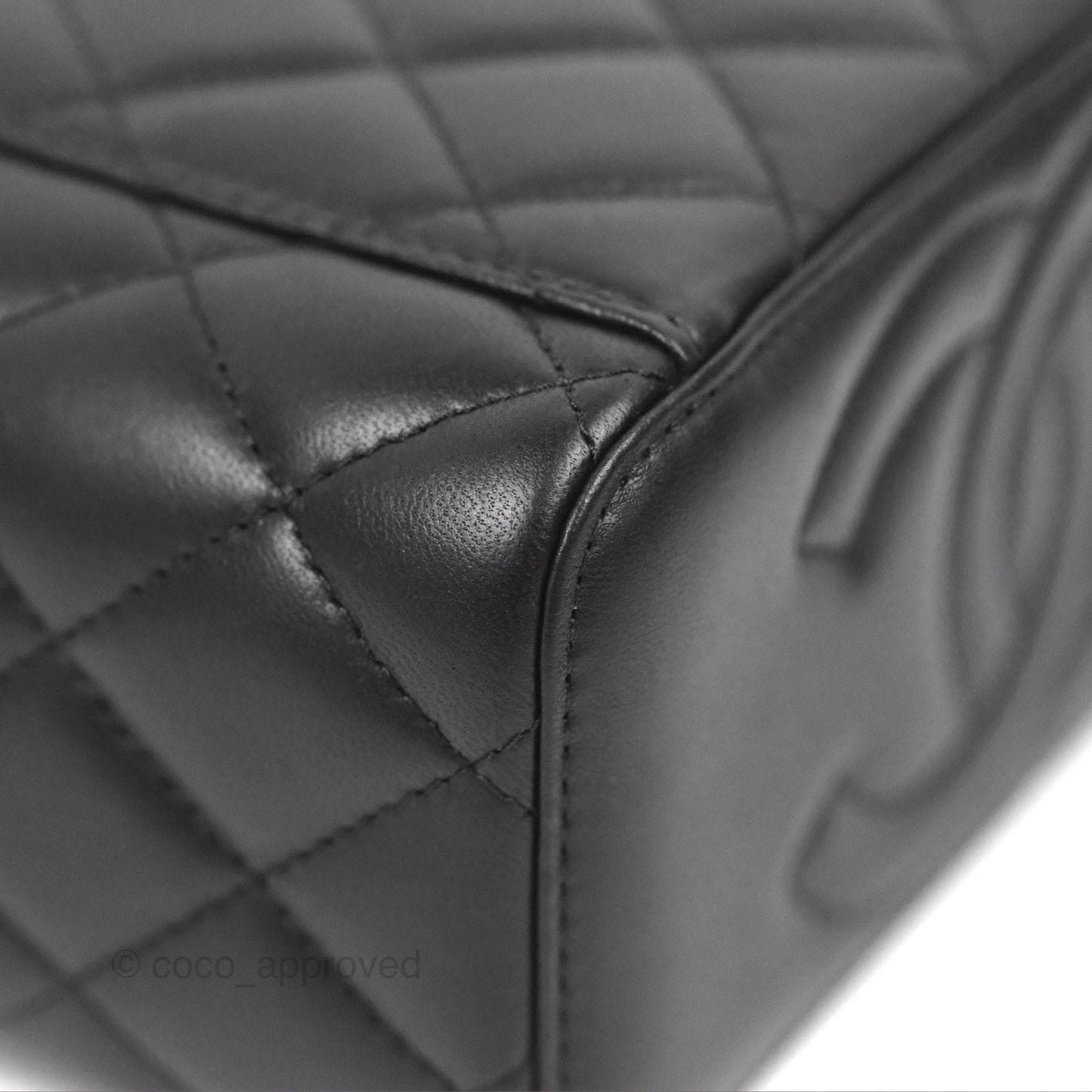 Chanel Quilted Vanity Rectangular with Camellia Adjustable Chain Black Lambskin 23S