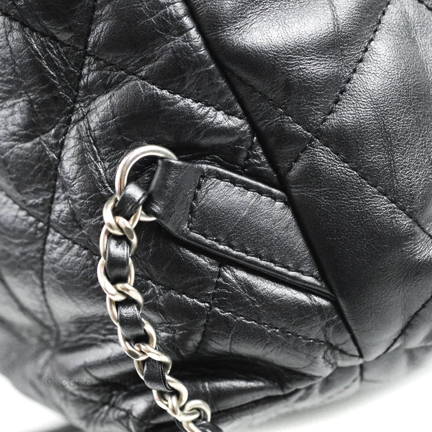 Chanel Ground Control Flap Backpack Quilted Iridescent Dark Grey Aged Calfskin Silver Hardware