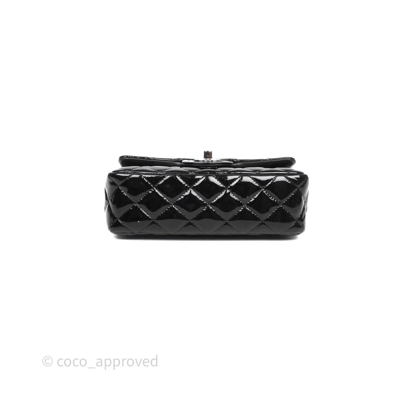 Chanel Quilted Mini Rectangular Flap Black Patent Silver Hardware