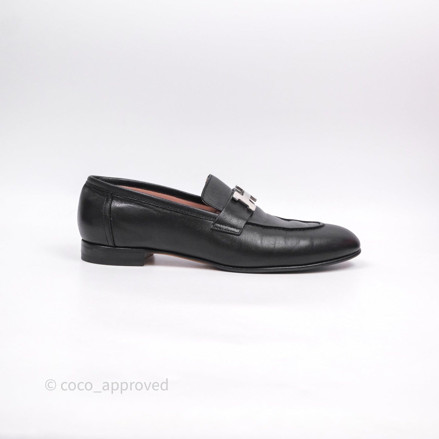 Hermès Paris Loafer Black Goatskin Palladium H Buckle Size 38