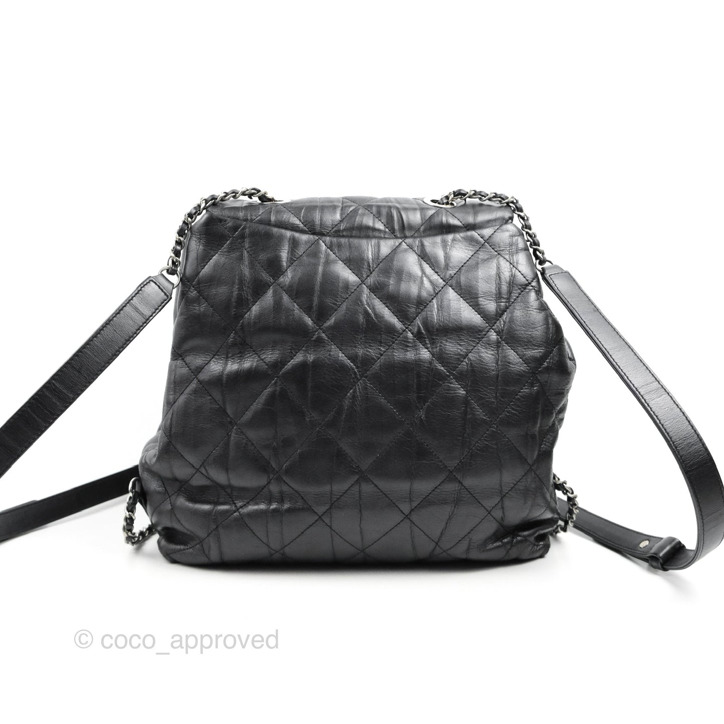 Chanel Ground Control Flap Backpack Quilted Iridescent Dark Grey Aged Calfskin Silver Hardware