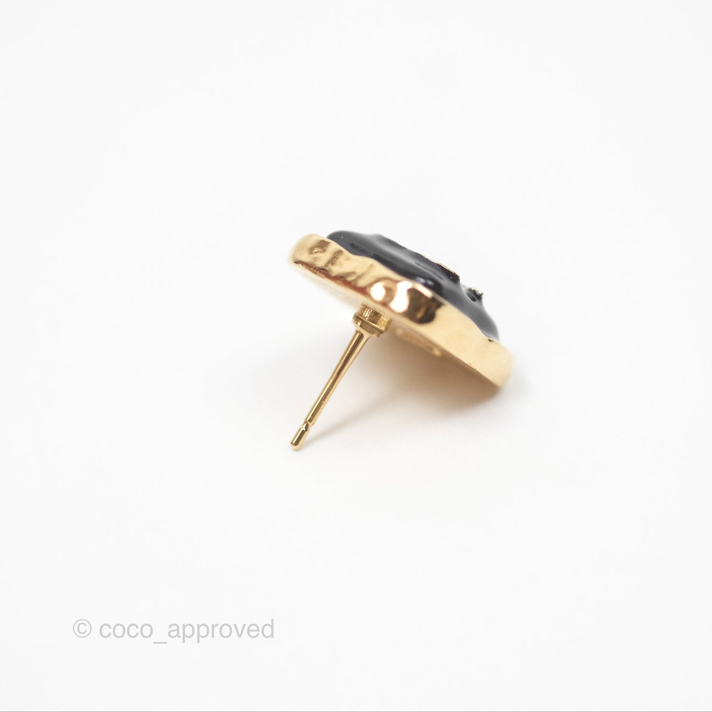 Chanel CC Square Black Earrings Gold Tone 24V