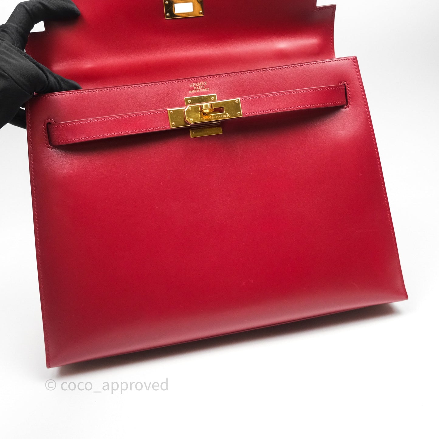 Hermès Vintage Kelly 32 Sellier Rouge Hermes 55 Box Leather Gold Hardware