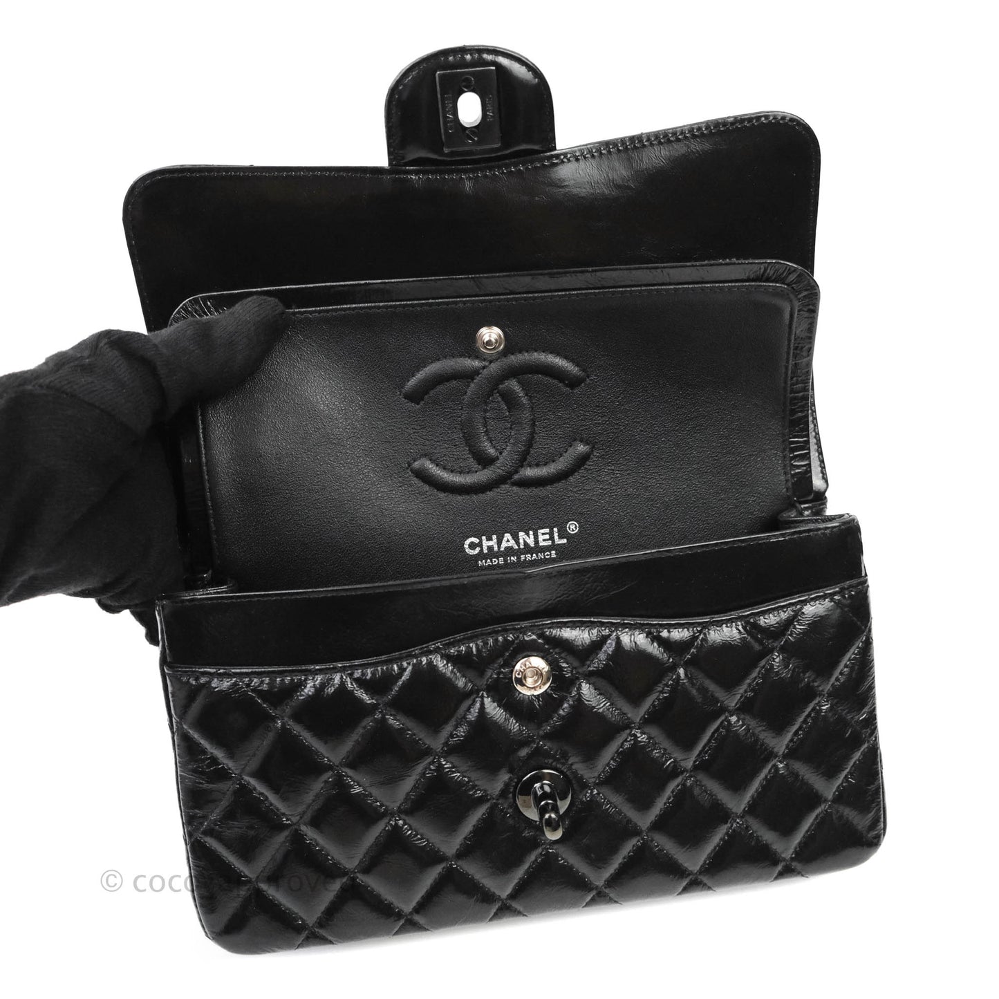 Chanel Classic Small S/M Flap Shiny Crumpled Calfskin So Black