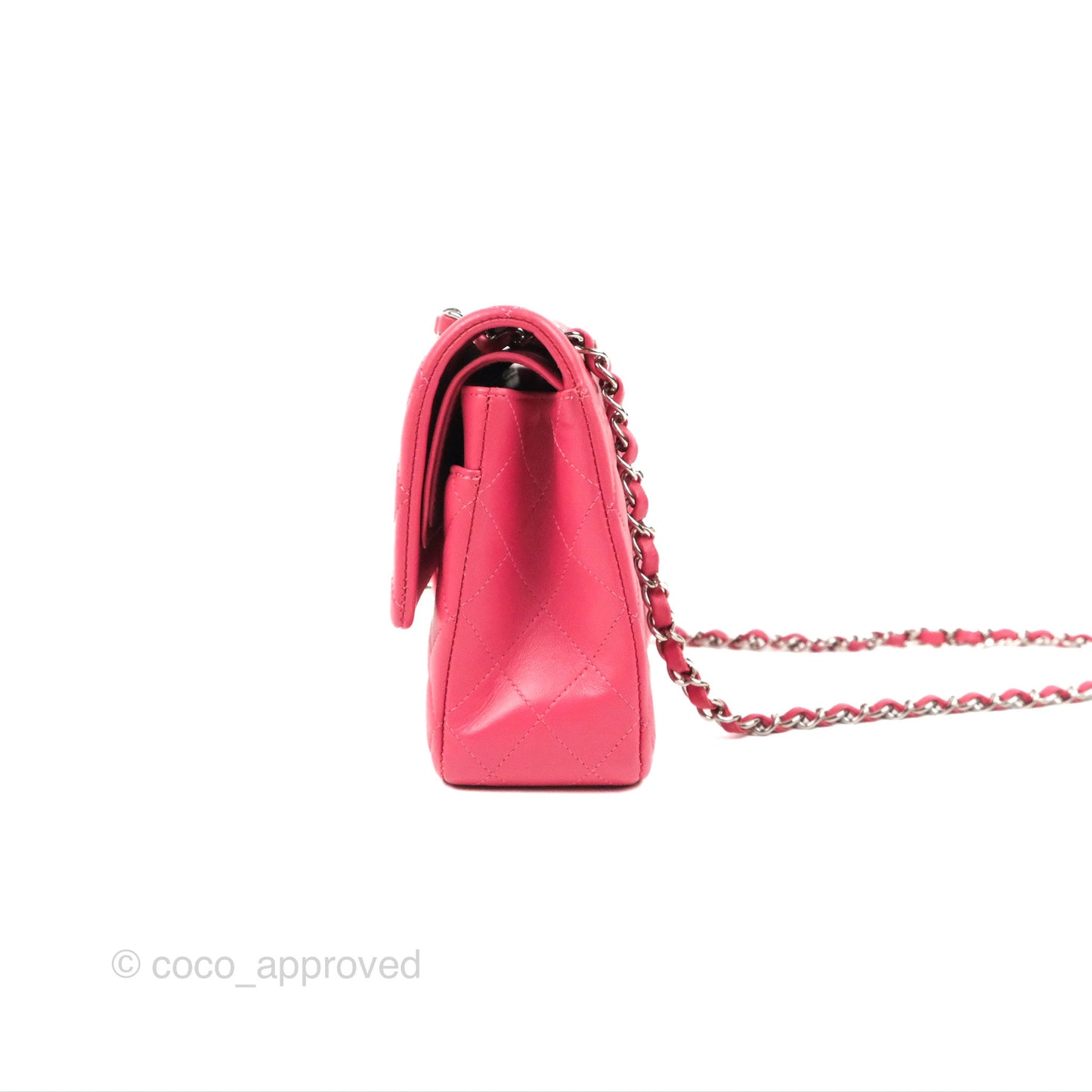 Chanel Classic M/L Medium Flap Quilted Pink Lambskin Silver Hardware