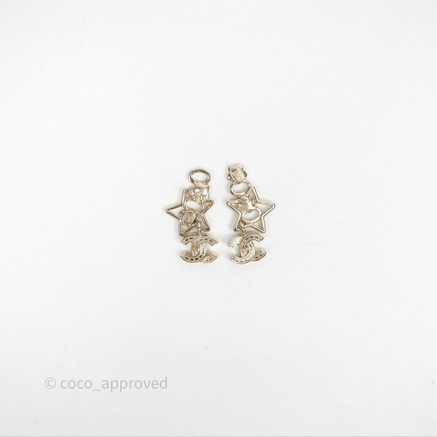 Chanel Crystal Drop CC Star Earrings Gold Tone 25P