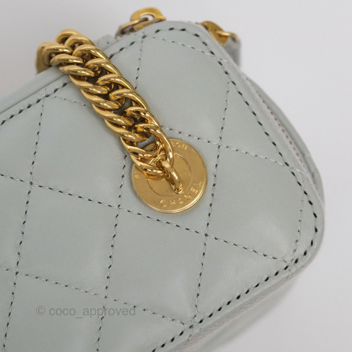 Chanel Quilted Vanity Rectangular with Chain Grey Blue Lambskin Gold Hardware
