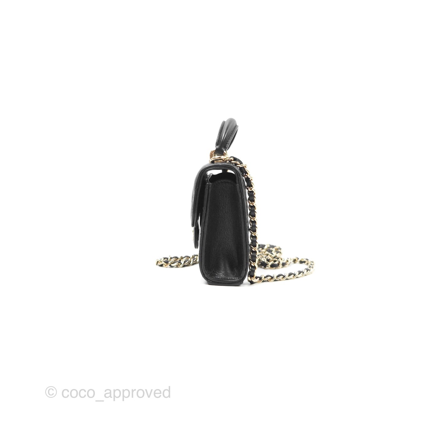 Chanel Mini Handle Clutch With Chain Black Lambskin Gold Hardware