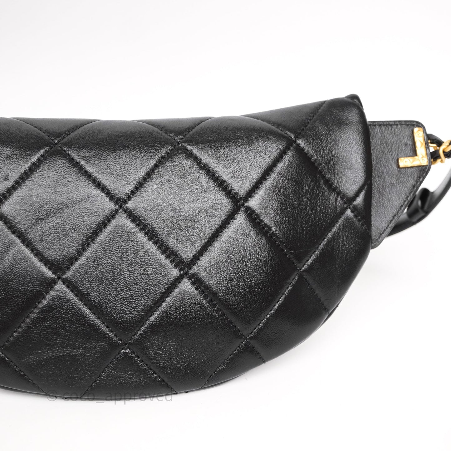 Chanel Quilted Waist Bag Lambskin Black Aged Gold Hardware