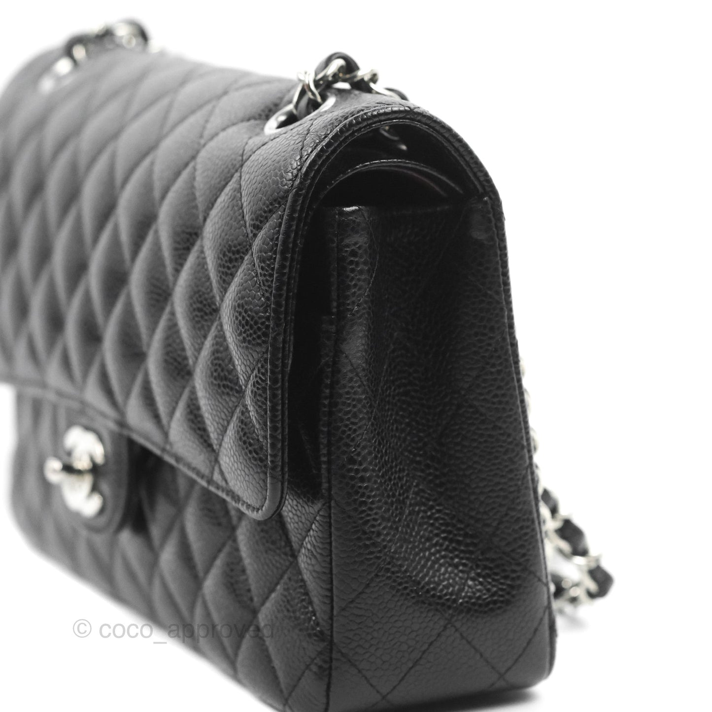 Chanel Classic M/L Medium Flap Quilted Black Caviar Silver Hardware