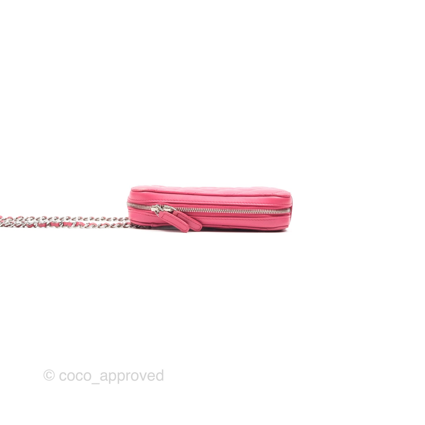 Chanel Quilted Phone Holder Pink Lambskin Silver Hardware