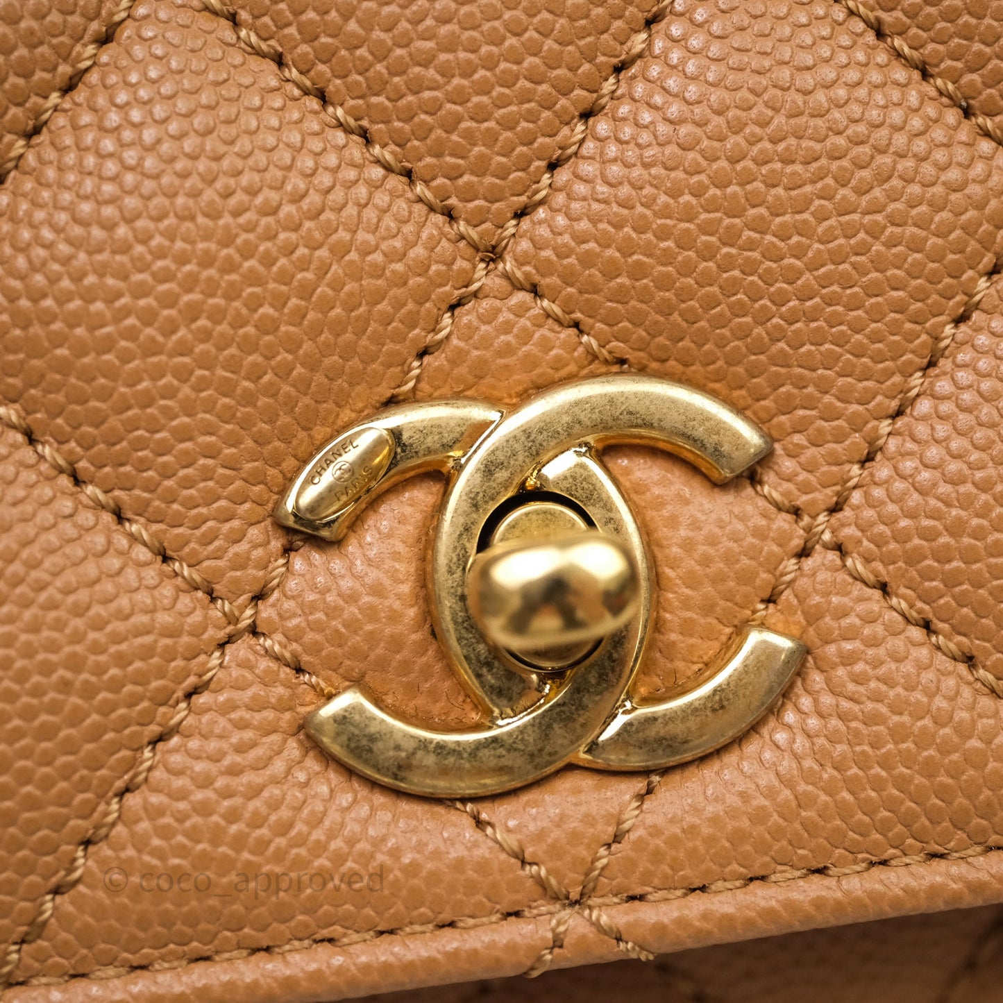 Chanel Small Coco Handle with Chain Handle Beige Caviar Aged Gold Hardware 23P