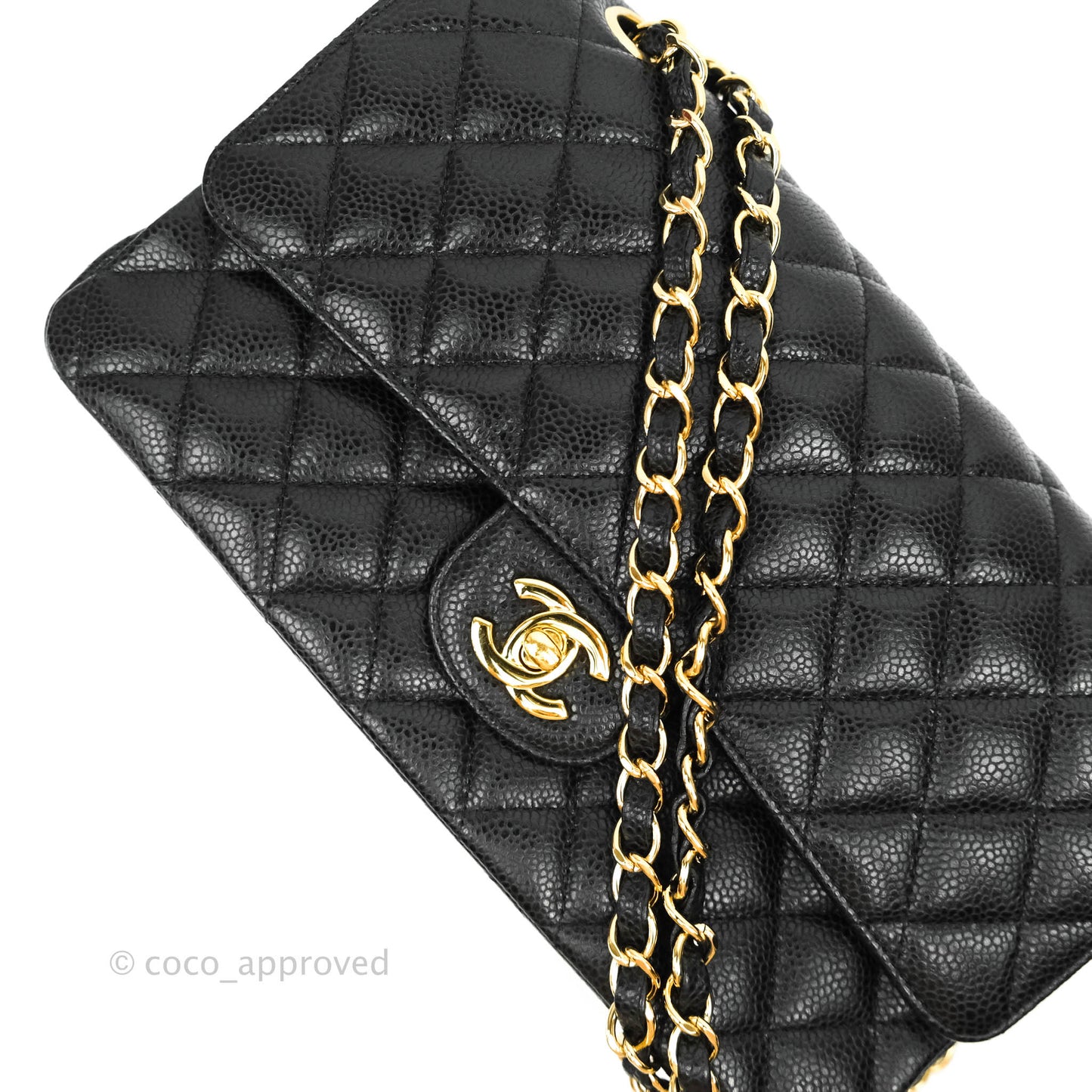 Chanel Quilted M/L Medium Double Flap Black Caviar Gold Hardware