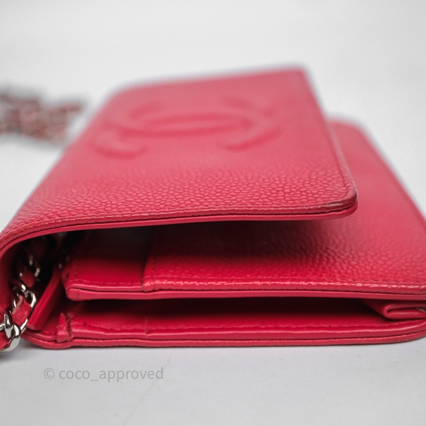 Chanel CC Wallet On Chain WOC Dark Pink Caviar Silver Hardware