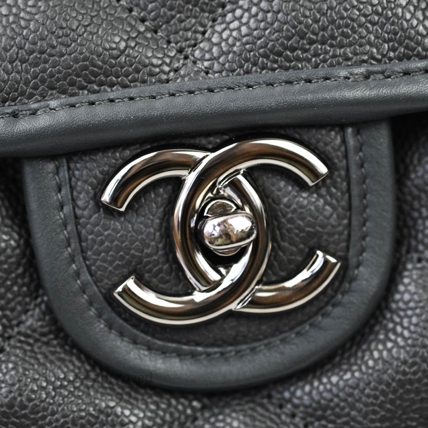 Chanel French Riviera Quilted Large Flap Bag Caviar Grey Silver Hardware