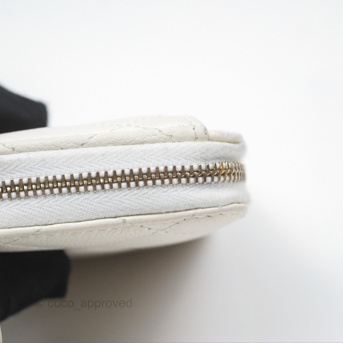 Chanel Classic Zipped Coin Purse White Caviar Gold Hardware