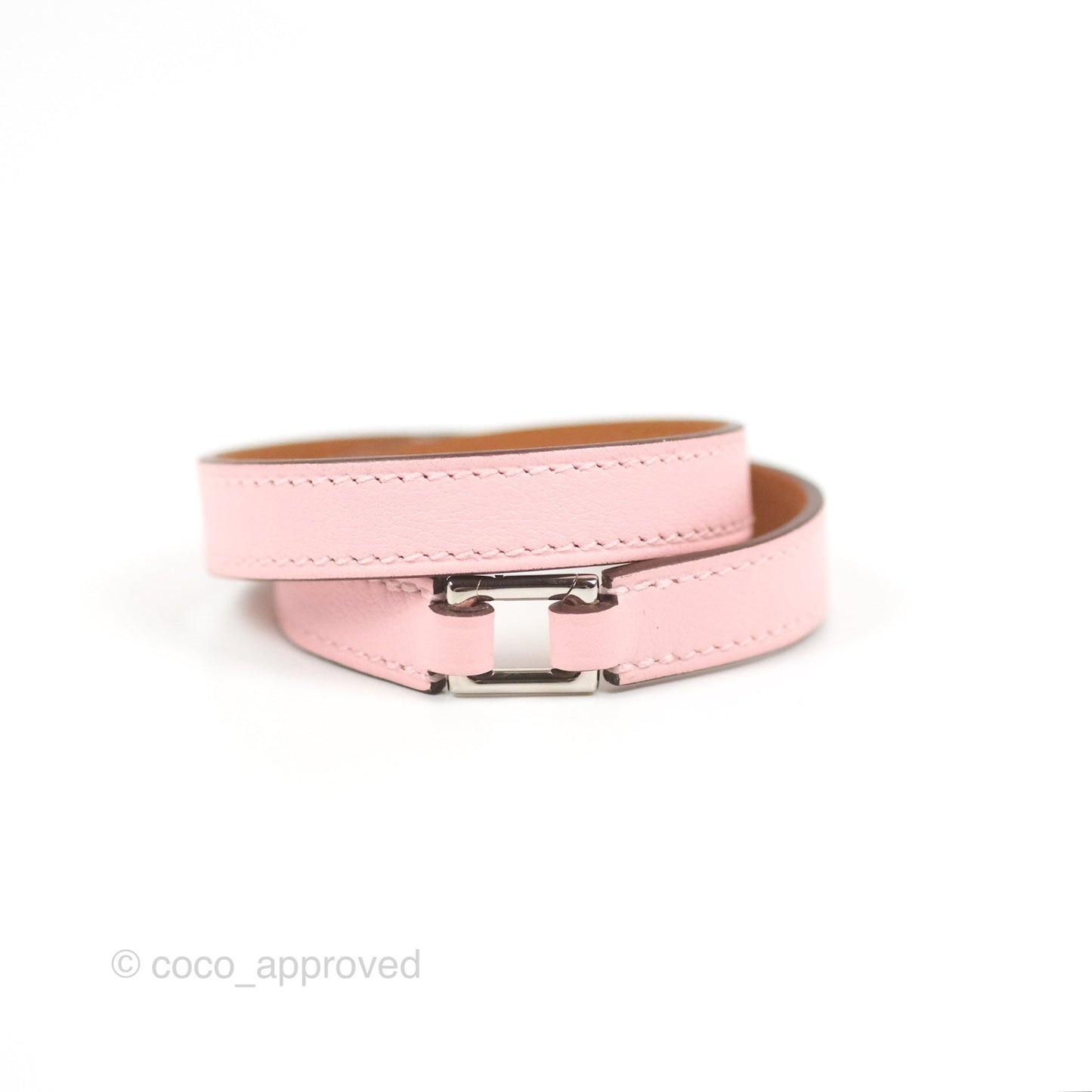 Hermès Rivale Double Tour Bracelet Rose Sakura Swift Palladium Hardware