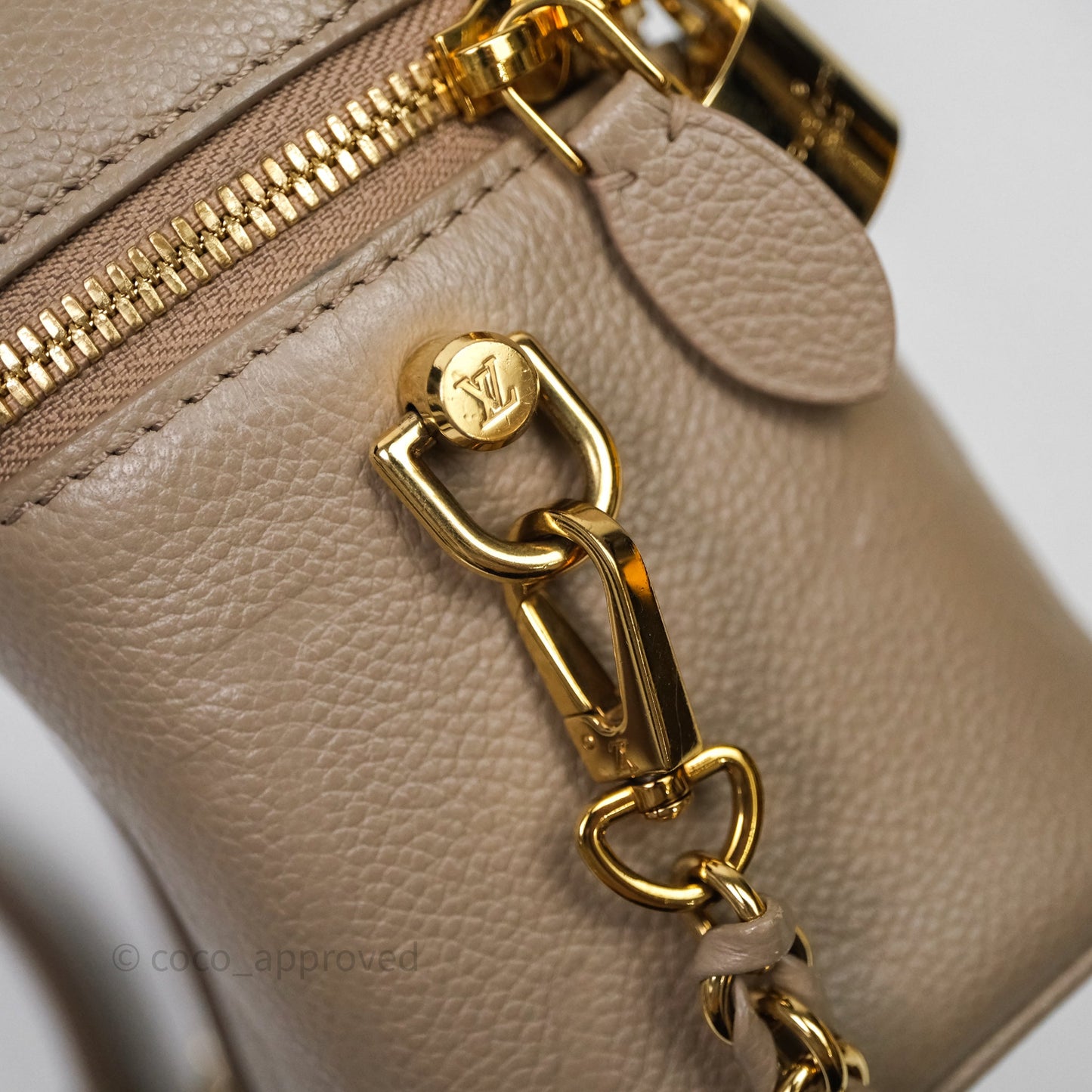 Louis Vuitton Monogram Empreinte Tourterelle Vanity PM Beige Gold Hardware