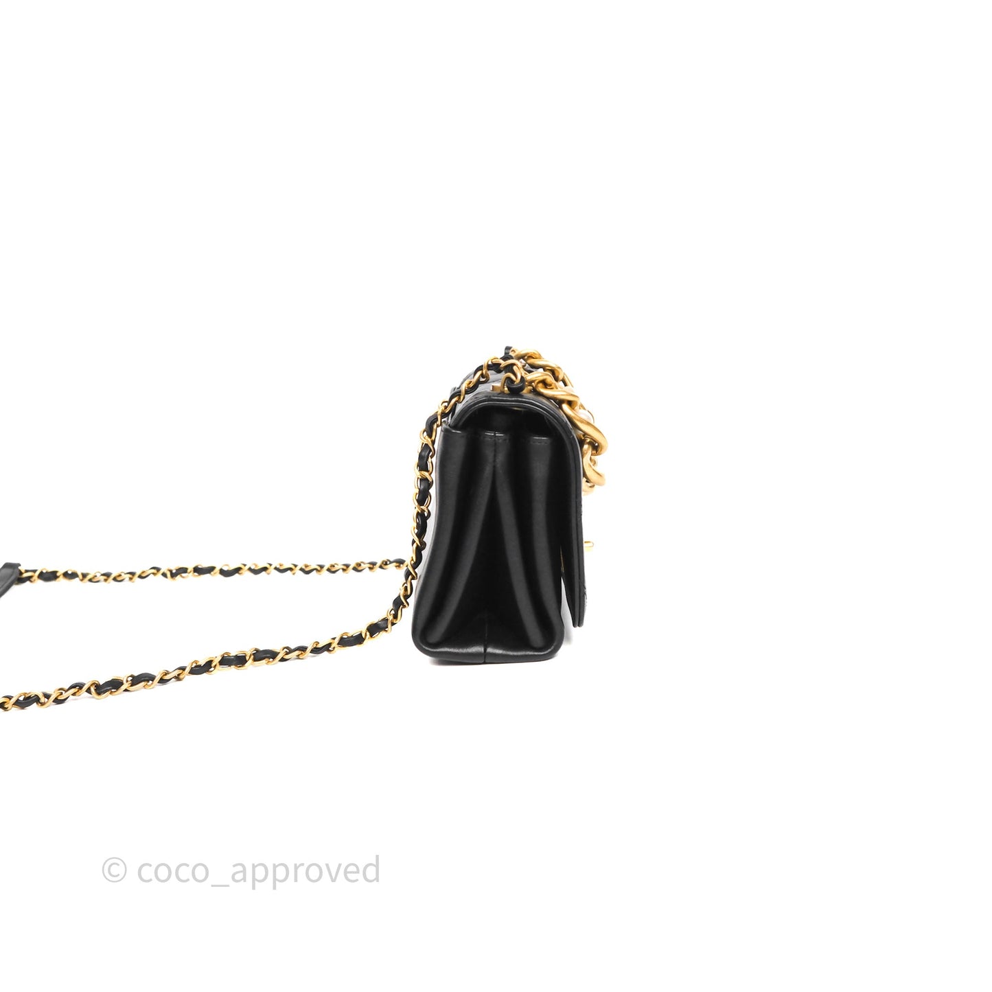 Chanel Pearl Chain Bag Black Calfskin Gold Hardware