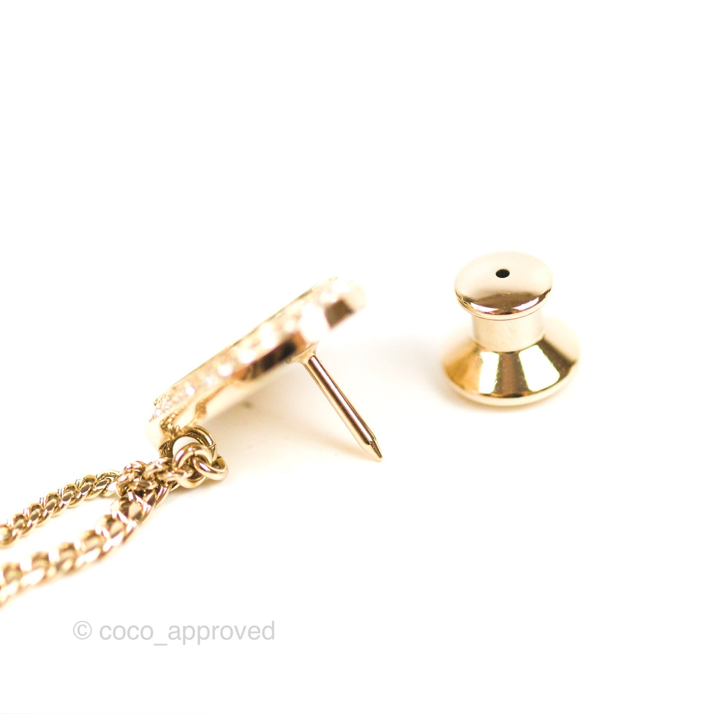 Chanel Crystal Heart Logo CC Brooch Gold Tone 23B