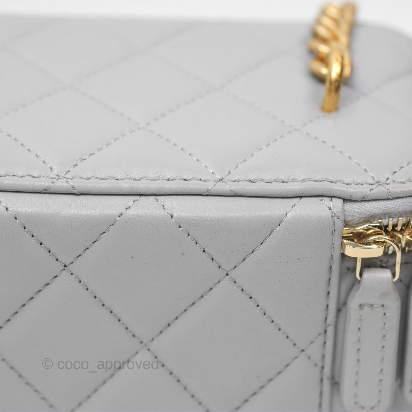 Chanel All Slide Vanity with Adjustable Chain Grey Lambskin Aged Gold Hardware