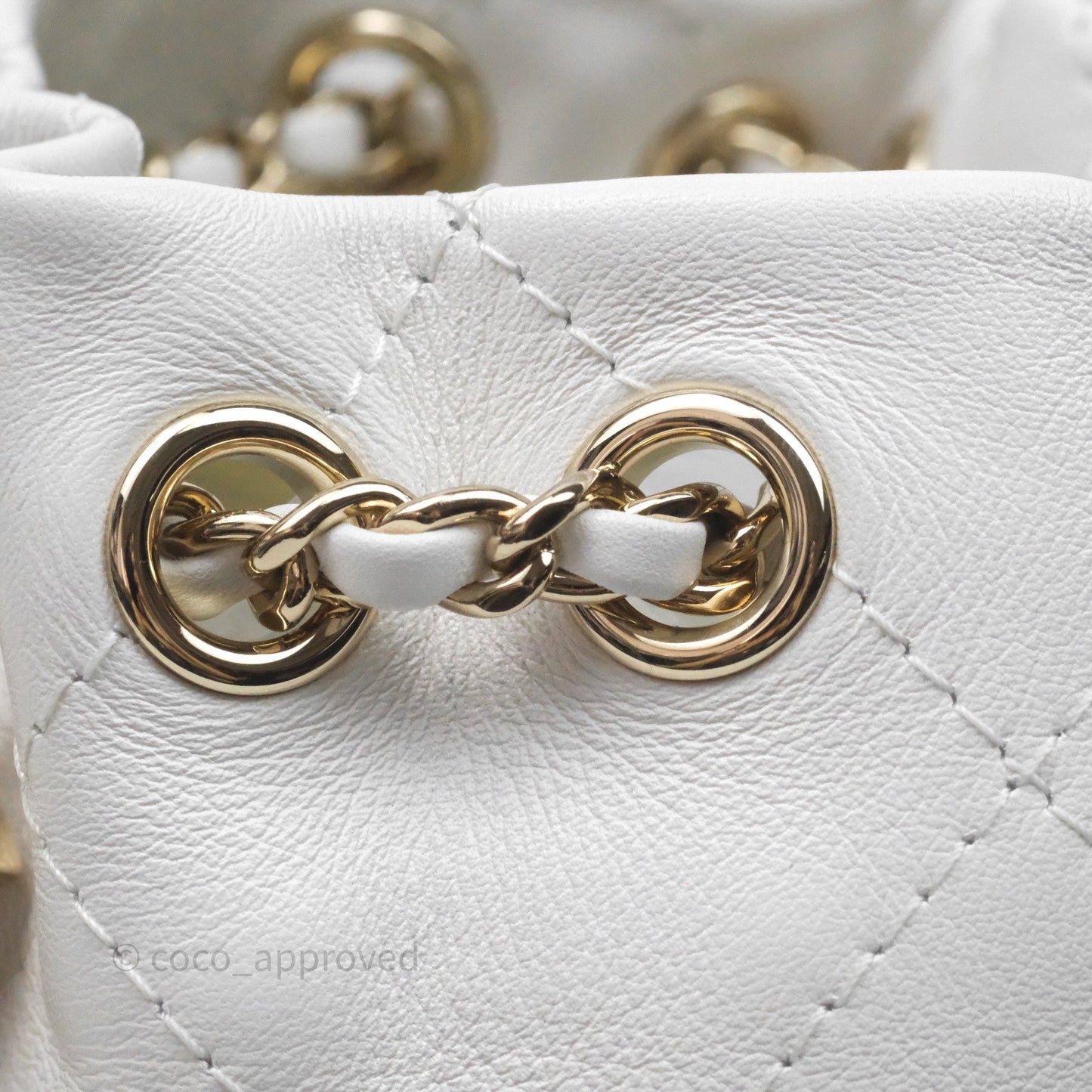 Chanel Quilted Drawstring Bucket Backpack White Calfskin Gold Hardware 24C
