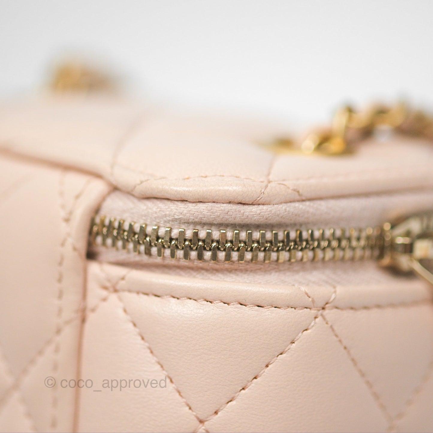 Chanel Classic Mini Pearl Crush Vanity With Chain Light Pink Lambskin Aged Gold Hardware