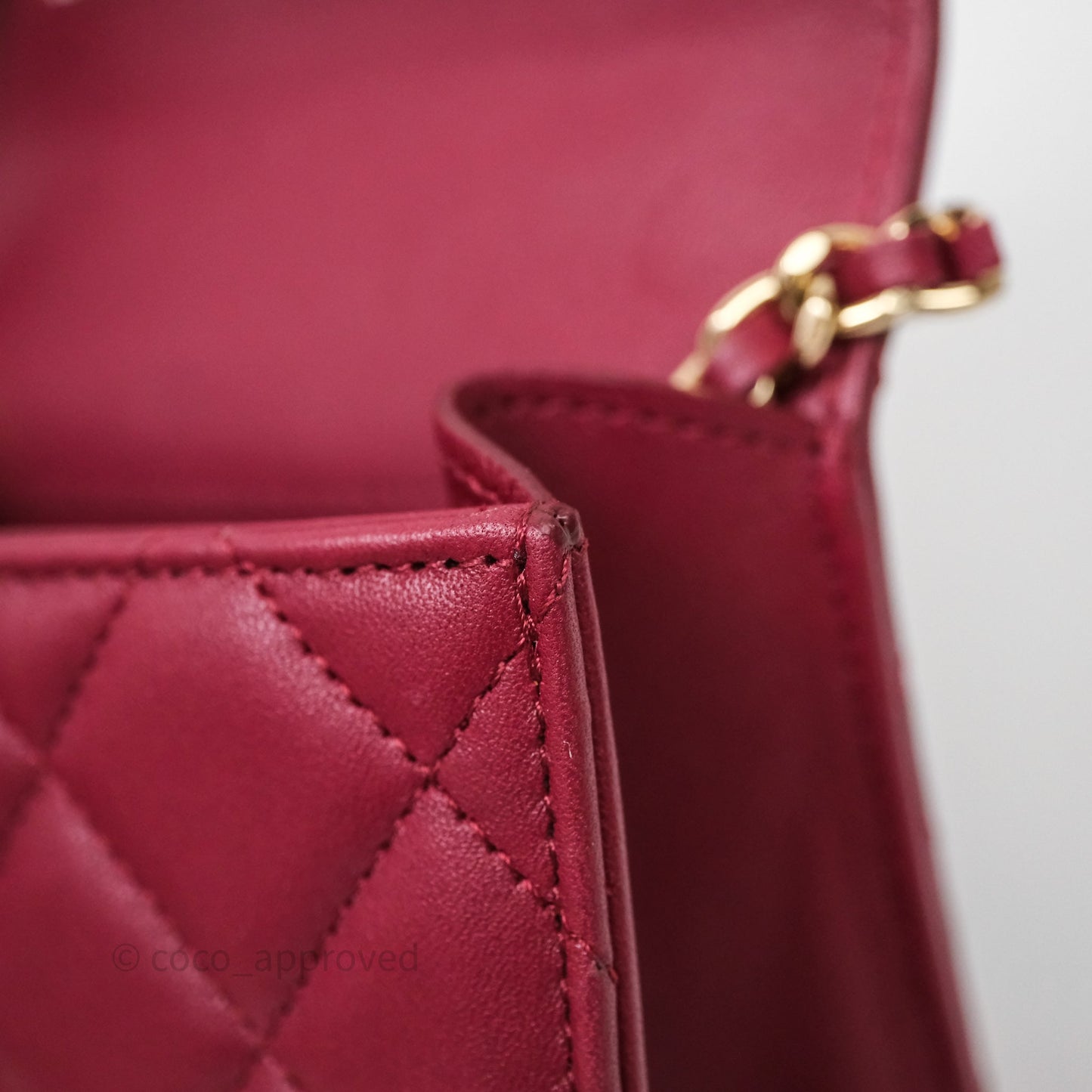 Chanel Mini Top Handle Flap Bag Red Lambskin Gold Hardware