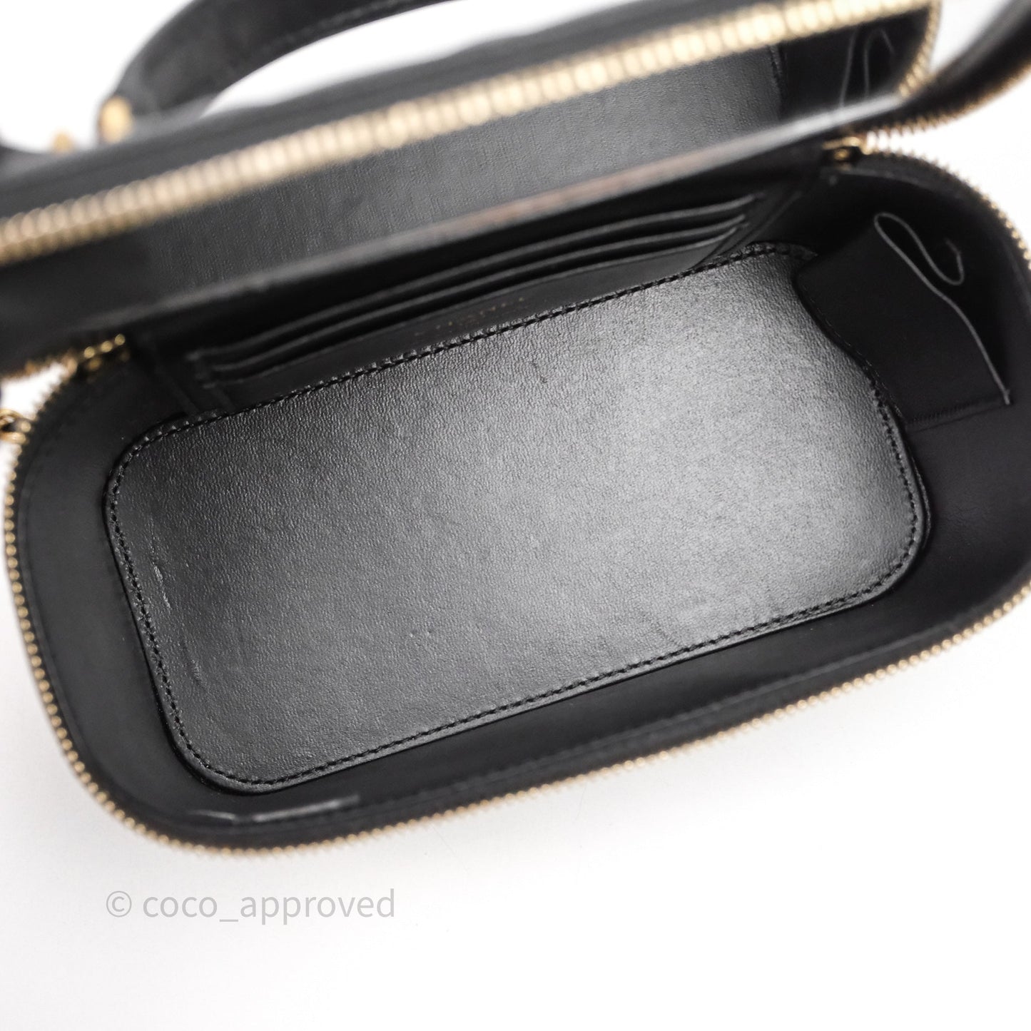 Chanel Vanity Rectangular Metal Top Handle Black Lambskin Aged Gold Hardware