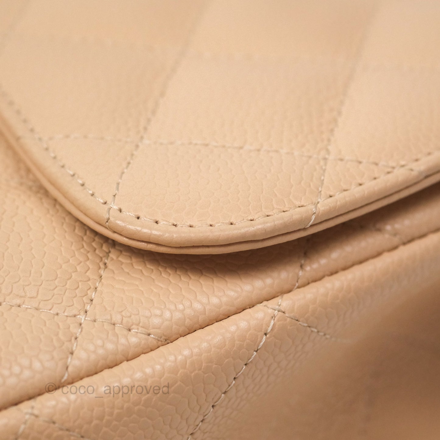 Chanel Jumbo Single Flap Quilted Beige Caviar Gold Hardware