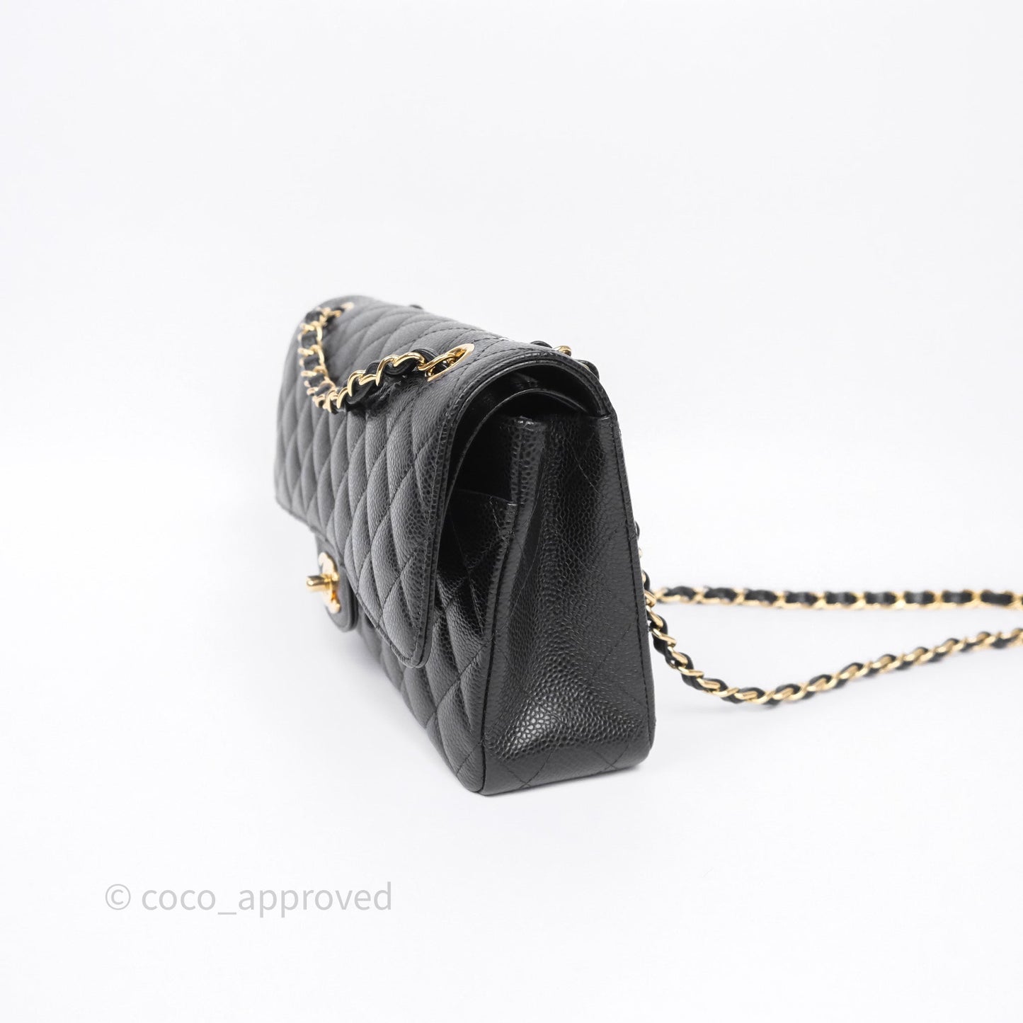 Chanel M/L Medium Classic Flap Quilted Black Caviar Gold Hardware