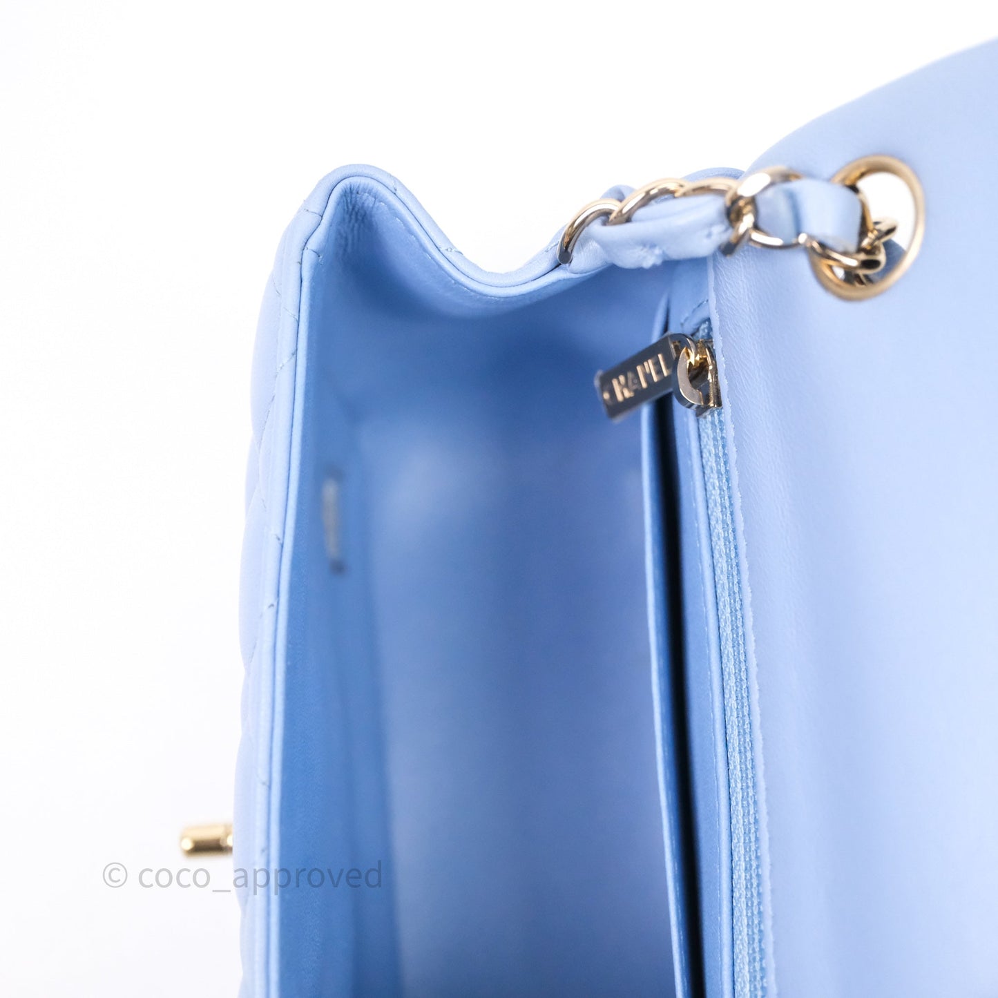 Chanel Mini Square Quilted Sky Blue Lambskin Gold Hardware