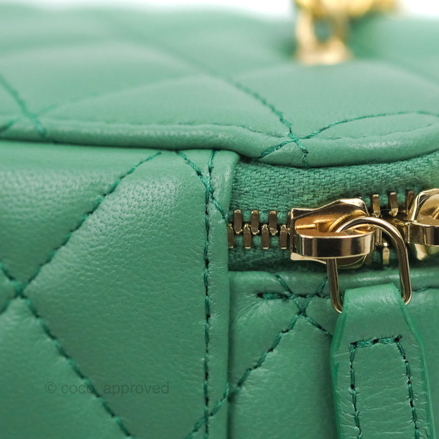 Chanel Vanity with Pearl Crush Chain Green Lambskin Aged Gold Hardware