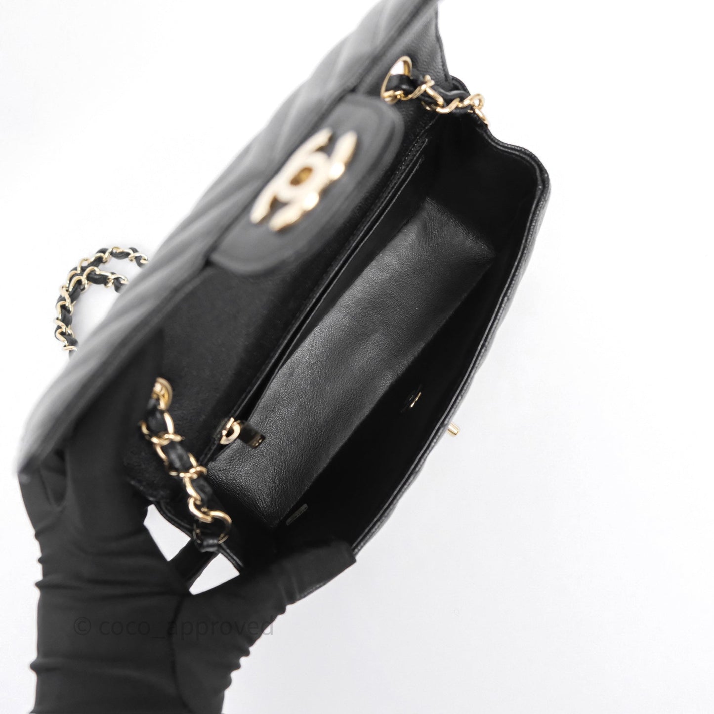 Chanel Mini Rectangular Chevron Black Caviar Gold Hardware