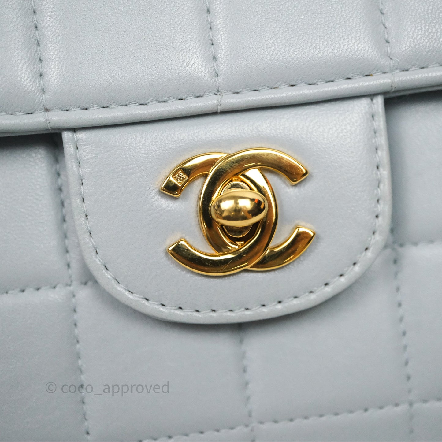 Chanel East West Chocolate Bar Flap Bag Blue Lambskin 24K Gold Hardware