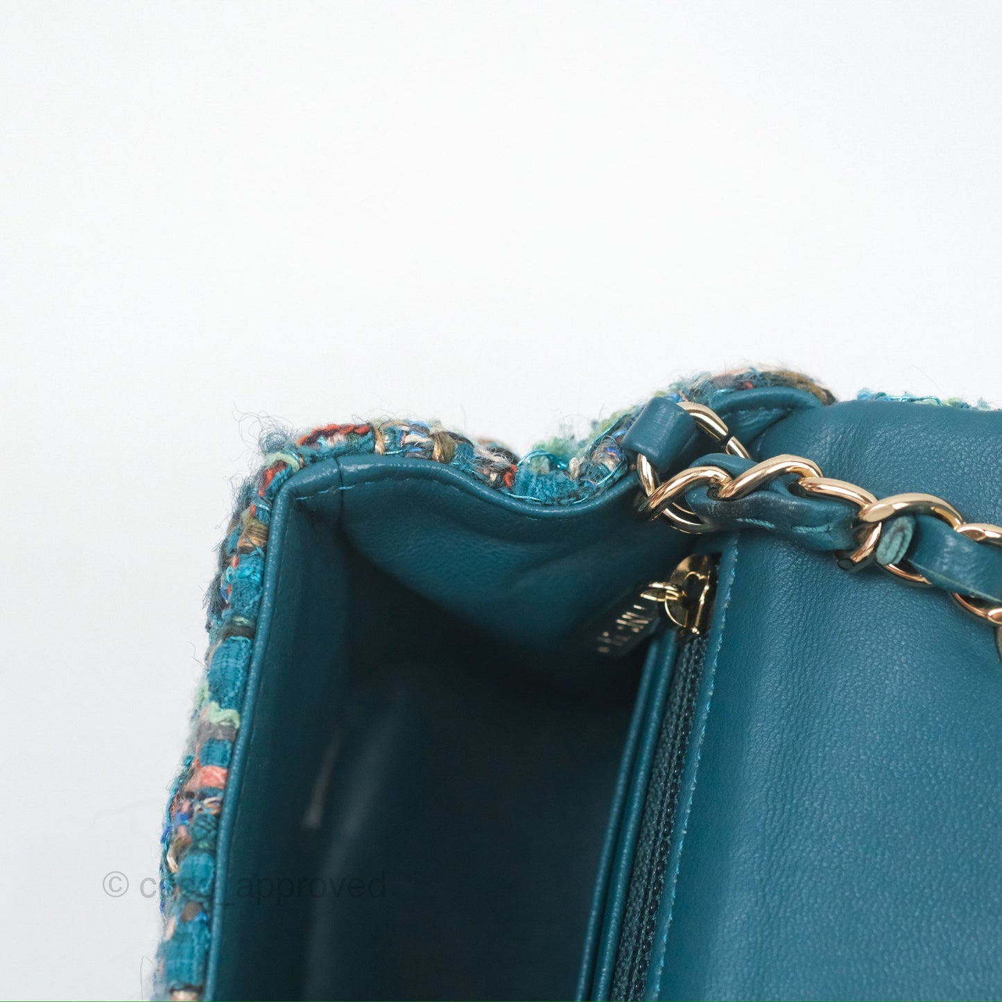 Chanel Mini Rectangular Flap Teal Tweed Gold Hardware