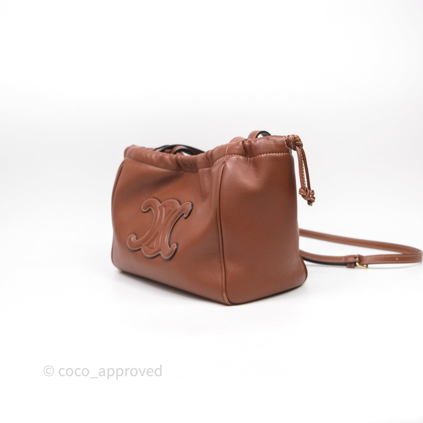 Celine Drawstring Cabas Tote Bag Triomphe in Grained Calfskin Tan