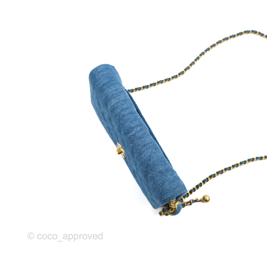 Chanel Quilted Pearl Crush Wallet on Chain WOC Denim Aged Gold Hardware
