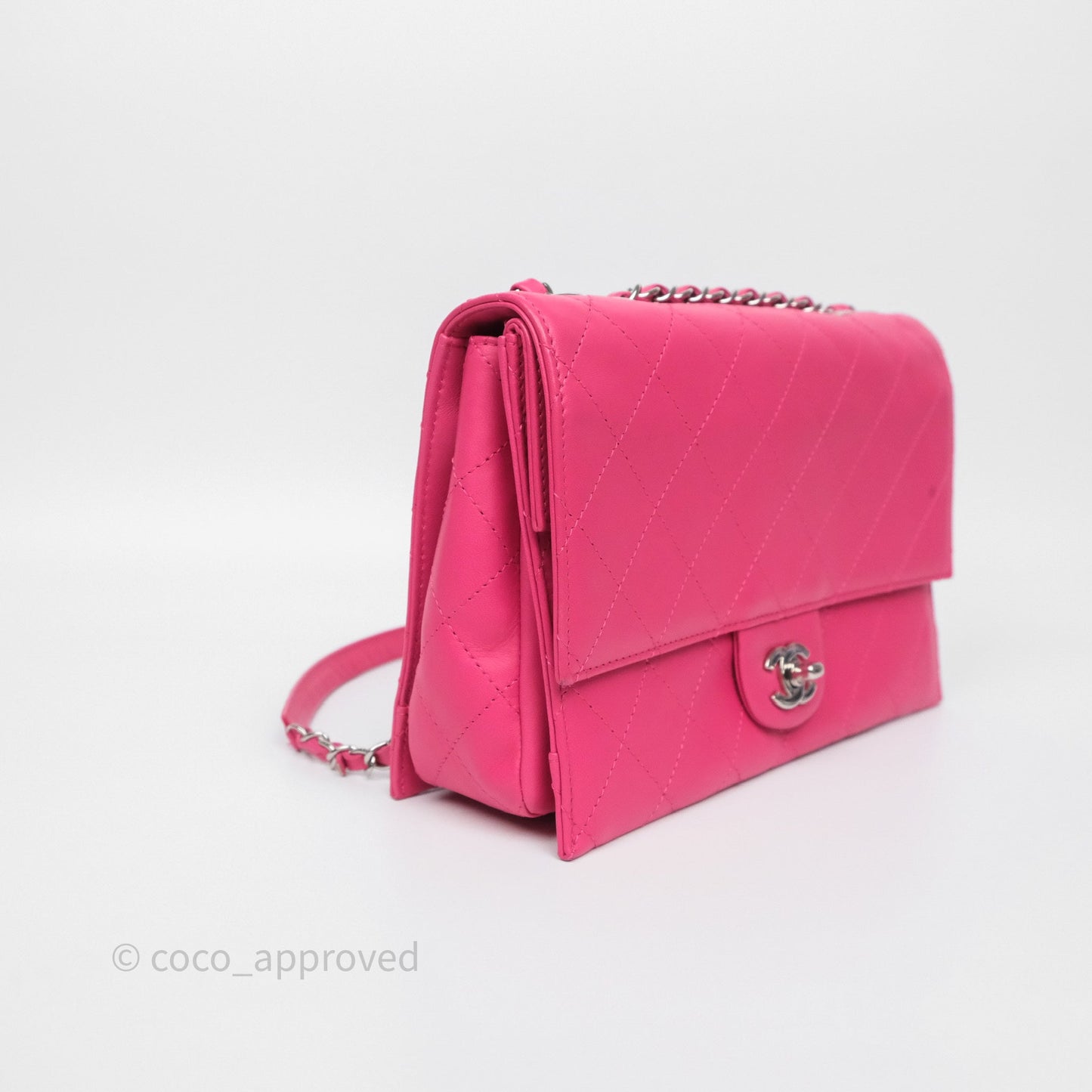 Chanel Stitched Double Flap Bag Pink Calfskin Silver Hardware