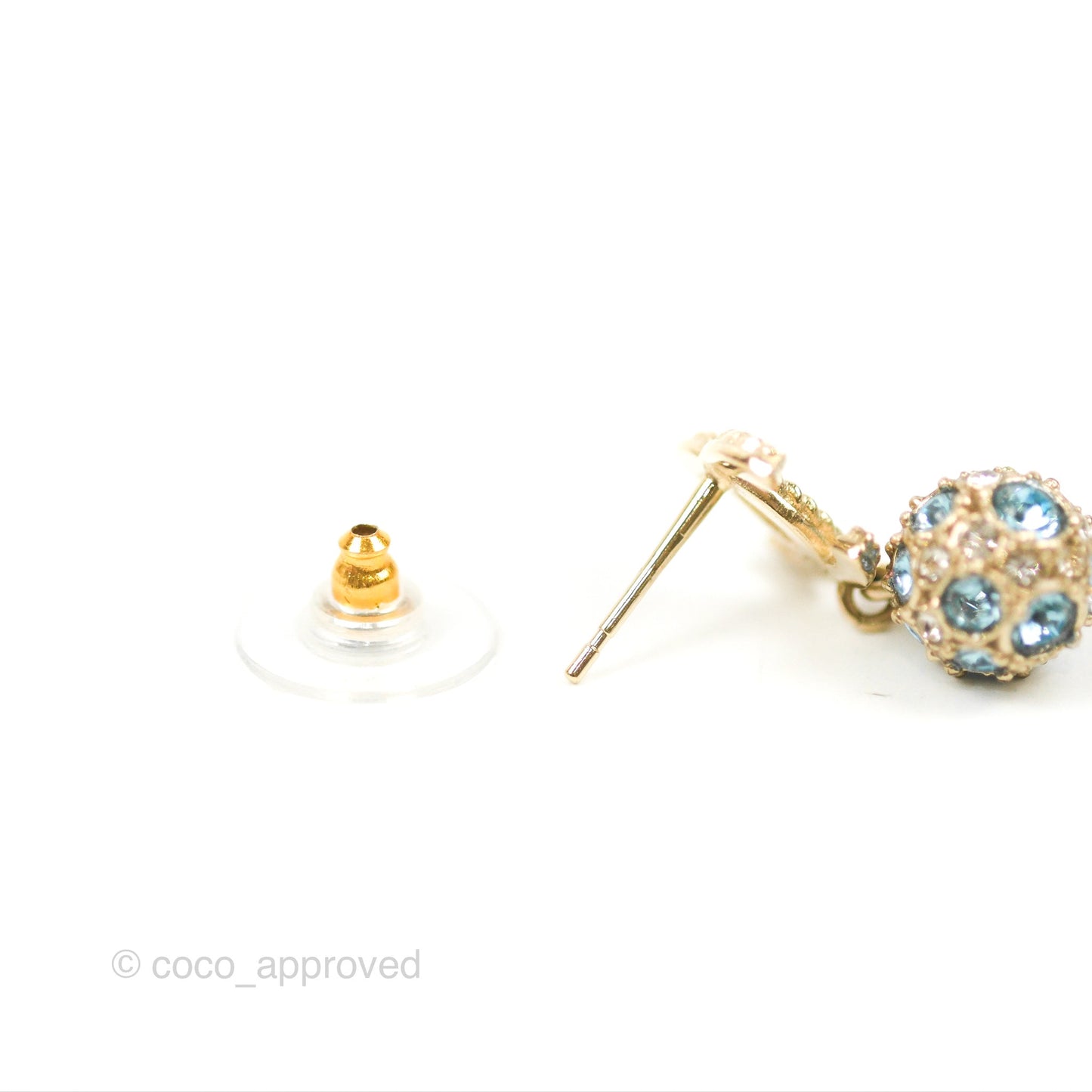 Chanel CC Blue Crystal Drop Earrings Gold Tone 20V