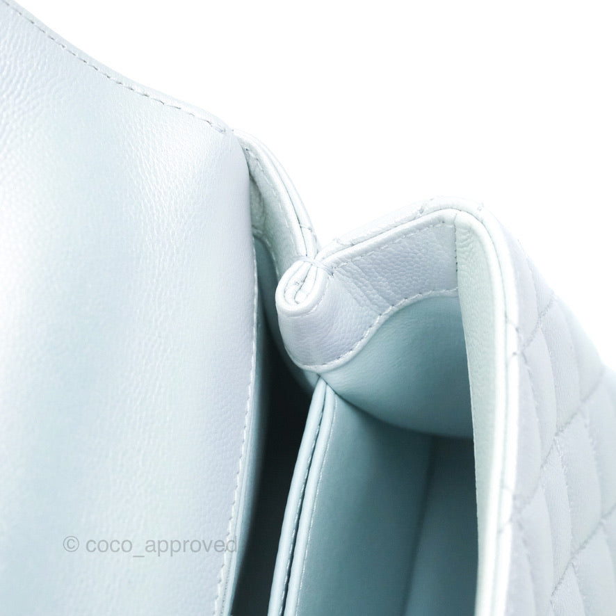 Chanel Small Coco Handle Quilted Iridescent Light Blue Caviar Rainbow Hardware
