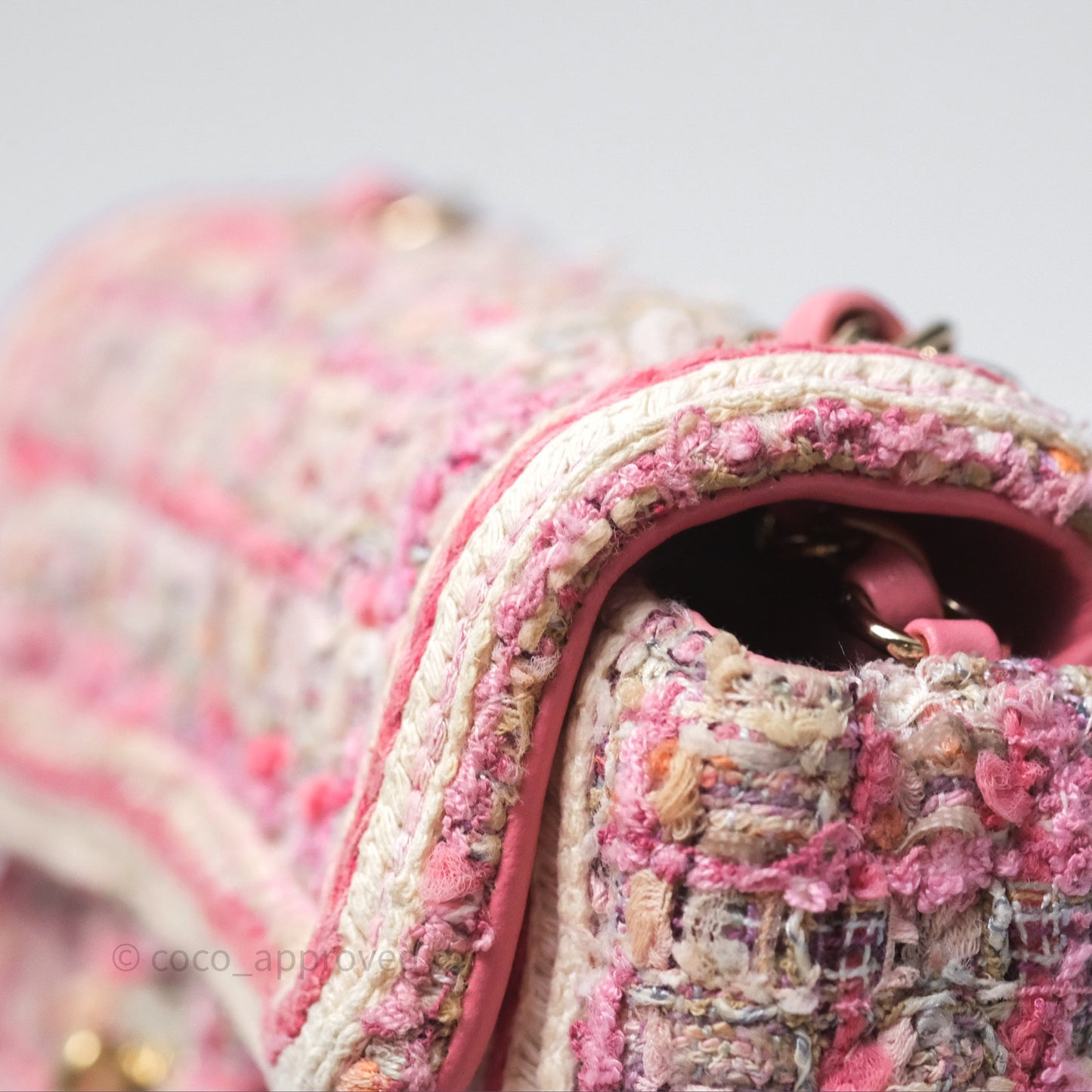 Chanel Mini Rectangular Flap Pink Tweed Braid Gold Hardware