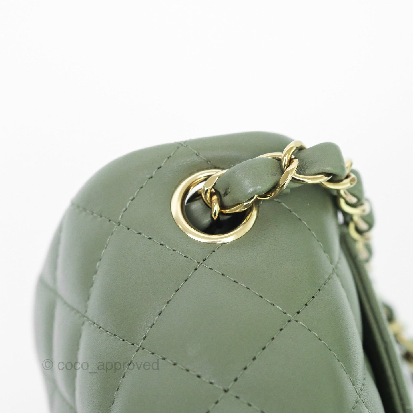 Chanel Mini Square Flap Quilted Olive Green Lambskin Gold Hardware