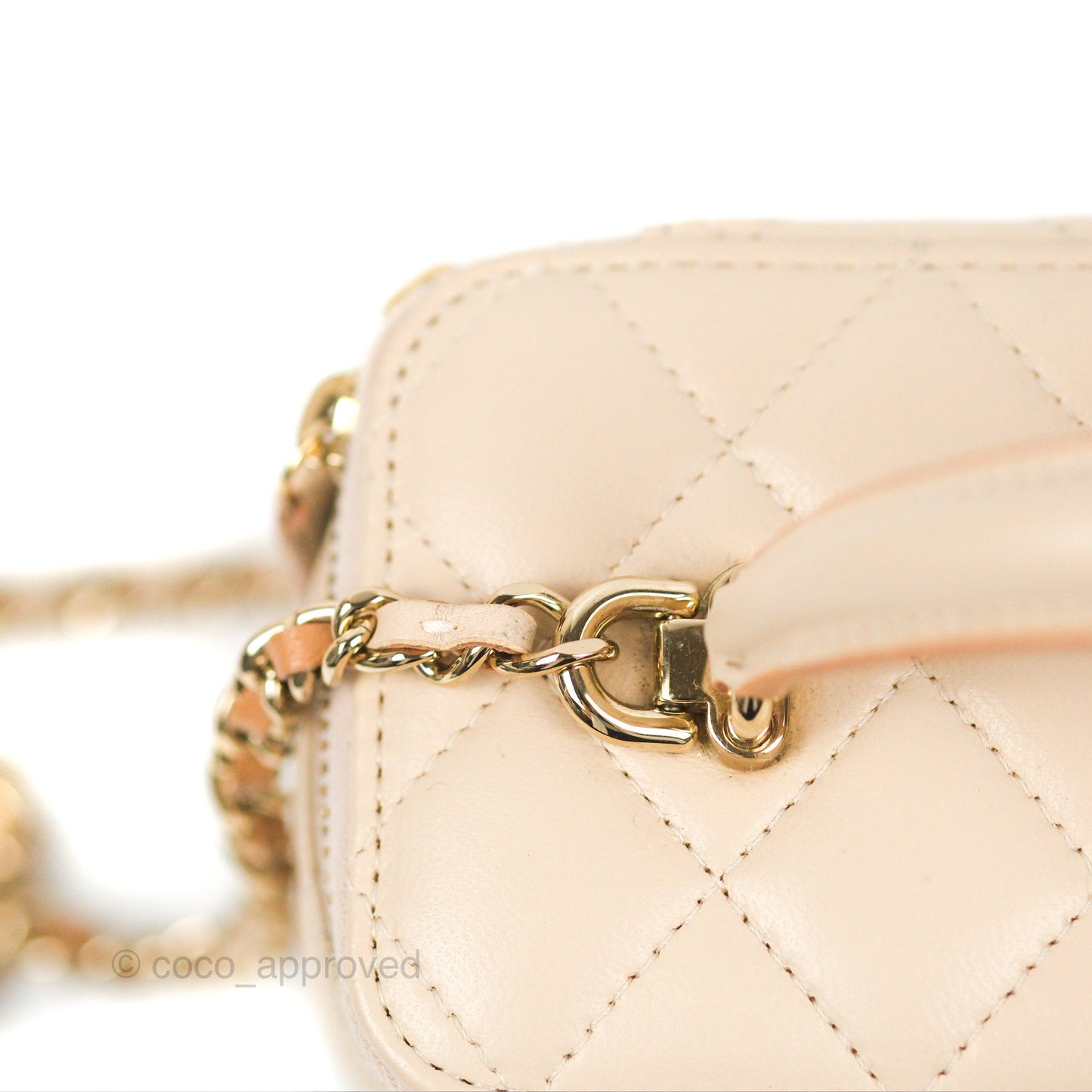 Chanel Vanity Rectangular Top Handle Ecru/Beige Lambskin Gold Hardware 23P