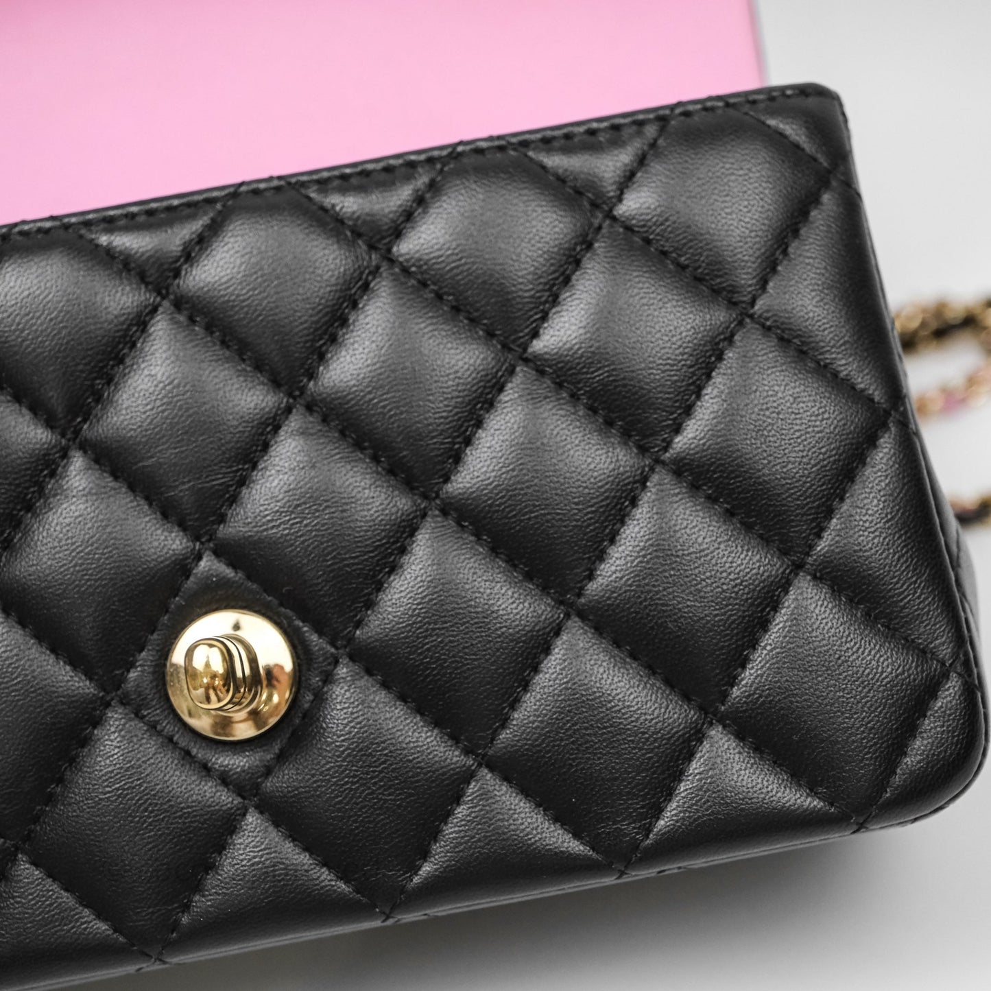 Chanel Top Handle Mini Rectangular Flap Black/Pink Lambskin Gold Hardware 23P