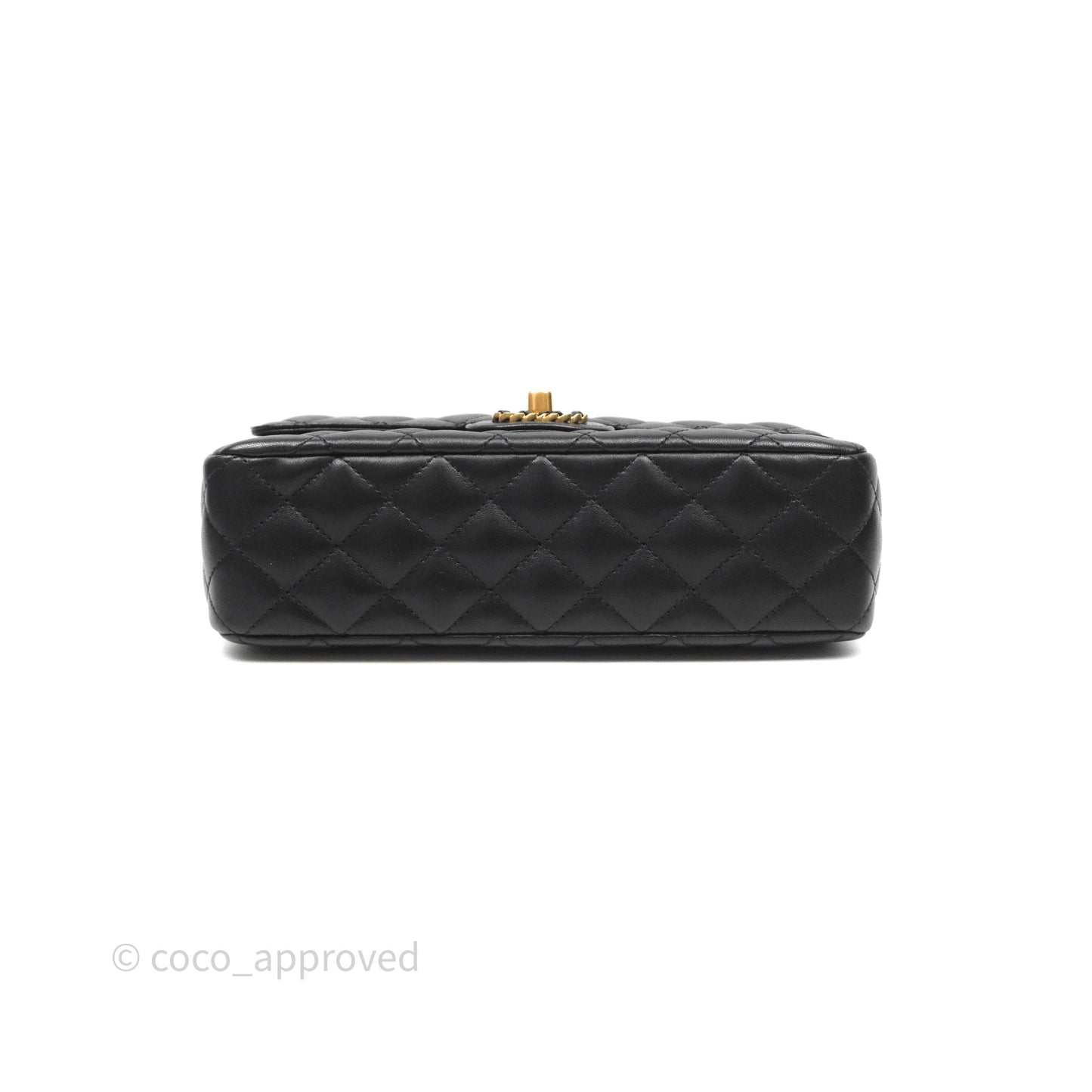 Chanel Logo Top Handle Small Flap Bag Black Lambskin Gold Hardware 24C