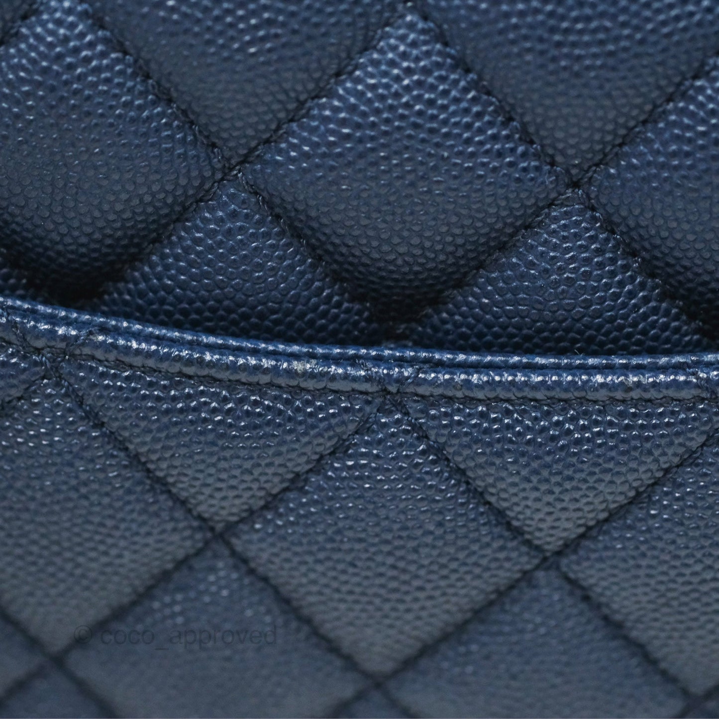 Chanel Medium Coco Handle Quilted Navy Caviar Lizard Handle Aged Gold Hardware