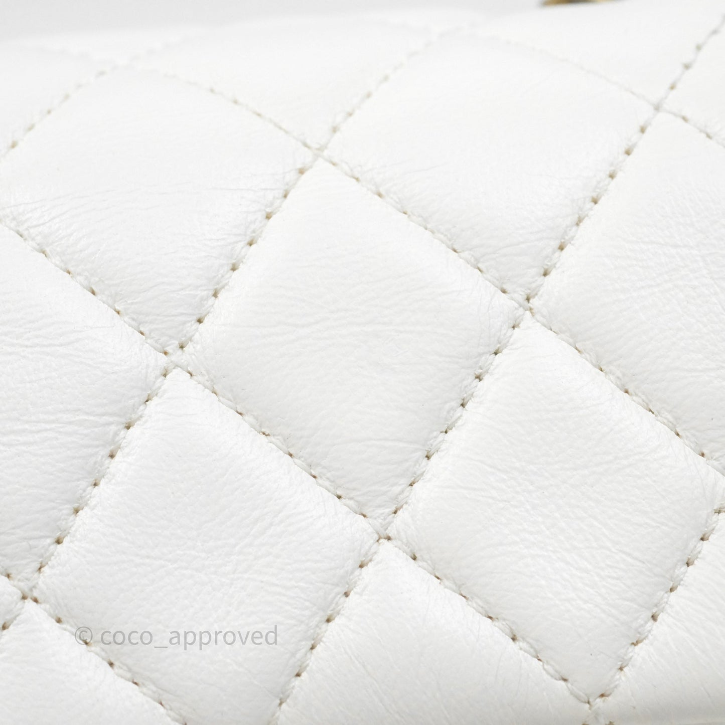 Chanel Mini Rectangular Pearl Crush Quilted White Lambskin Aged Gold Hardware