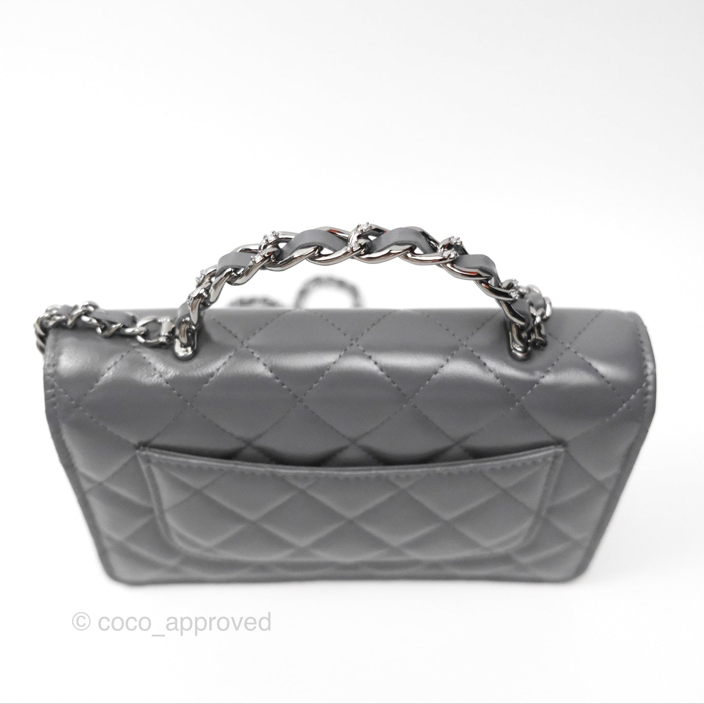 Chanel Top Handle Wallet On Chain WOC Dark Grey Calfskin Gun Metal 23K
